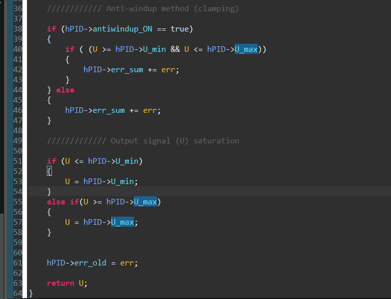 Code: anti-windup and output saturation