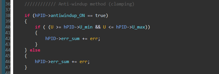 Anti-windup clamping implementation in C