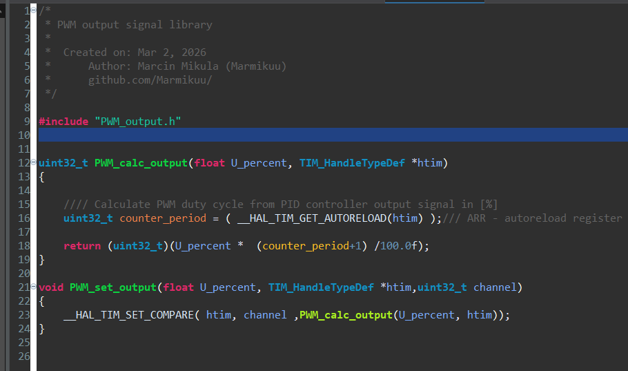 Code: setting PWM duty cycle