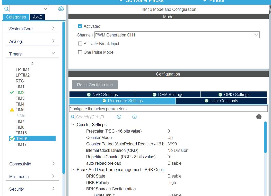 PWM timer configuration in STM32CubeIDE