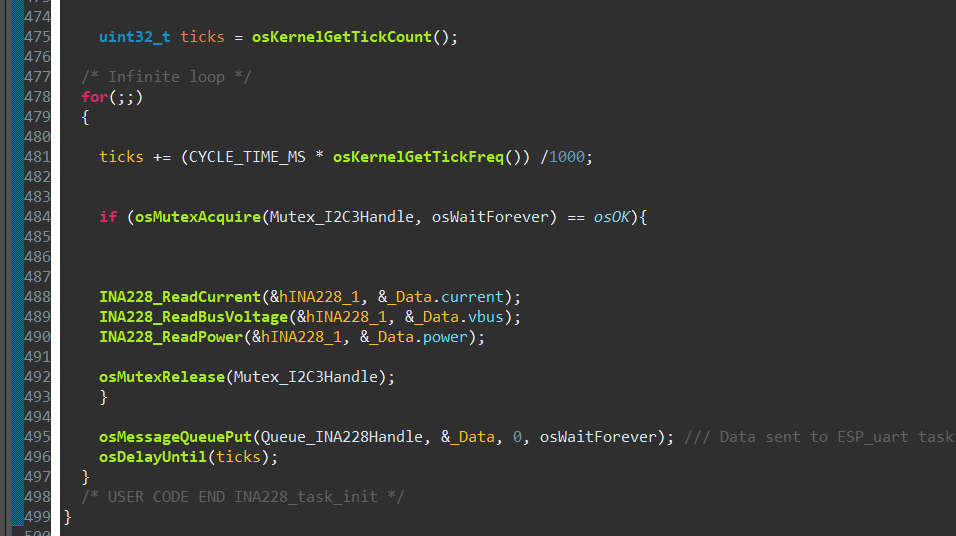 INA228 FreeRTOS task code