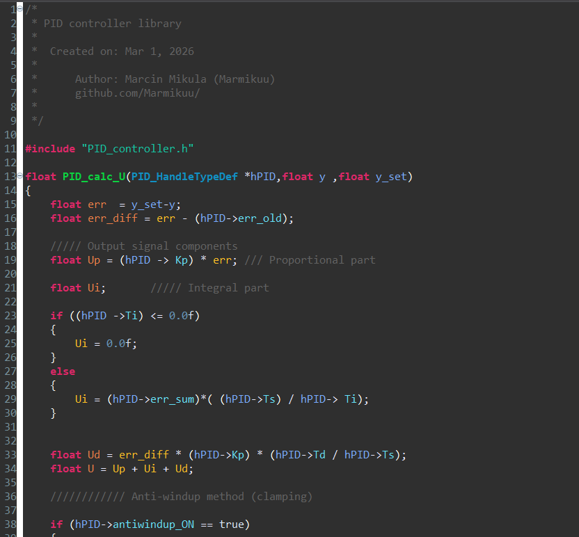 PID output calculation code
