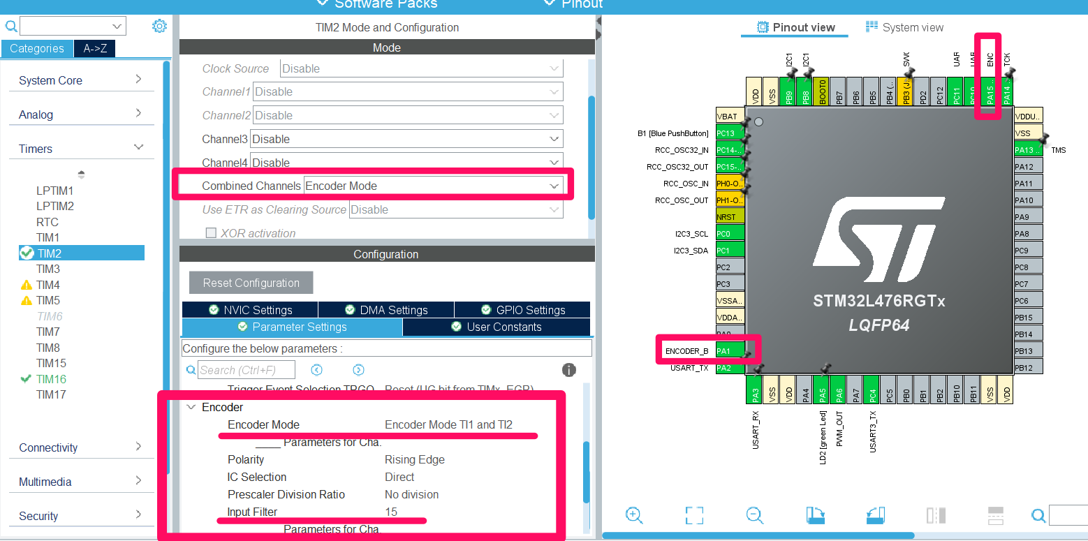 STM32CubeIDE timer configuration in encoder mode