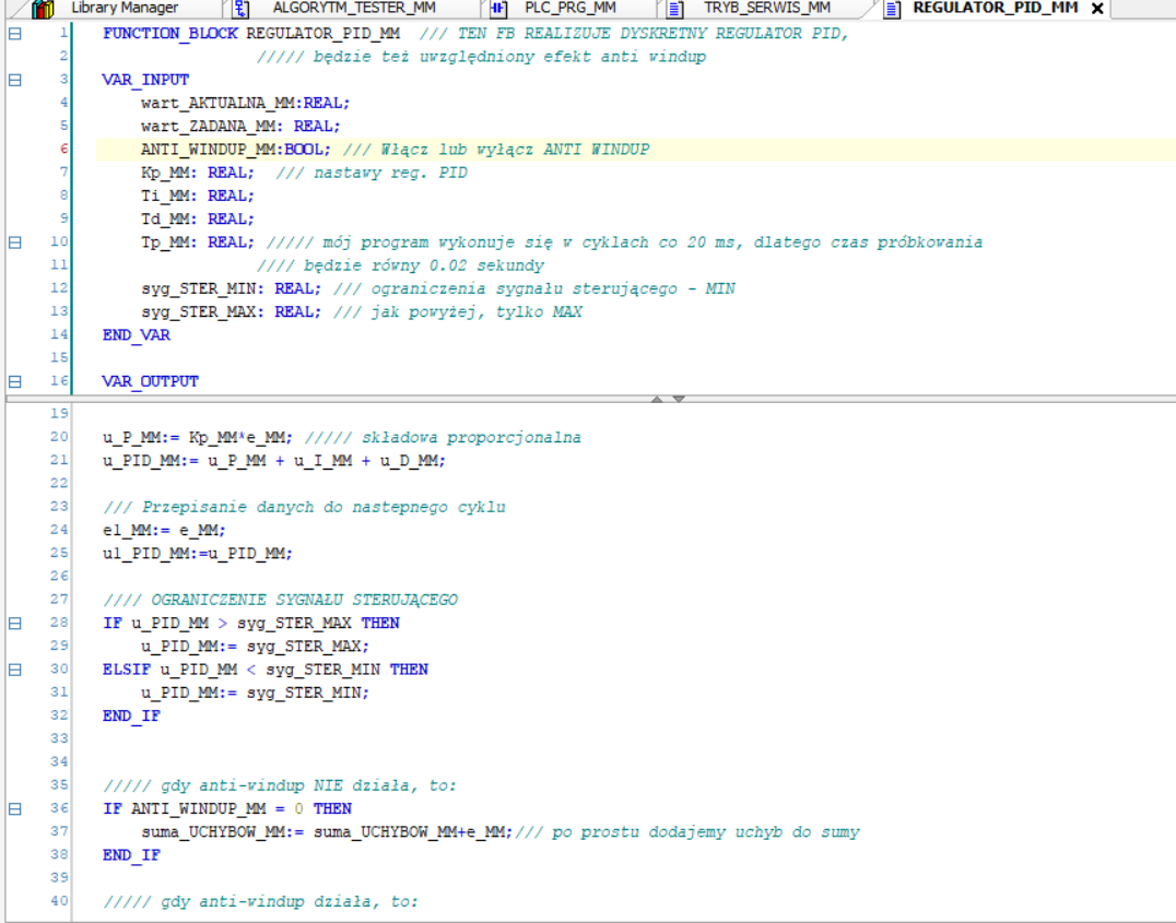 PID controller implementation in Structured Text