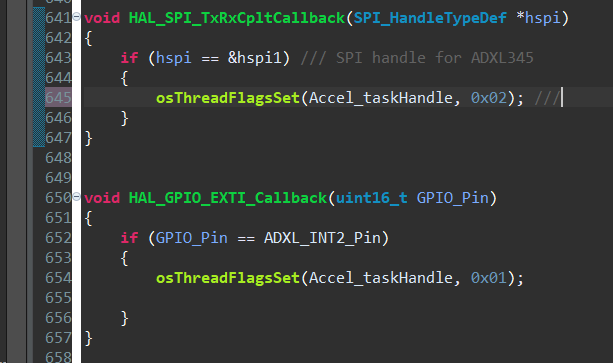 ISR code for SPI and GPIO interrupts
