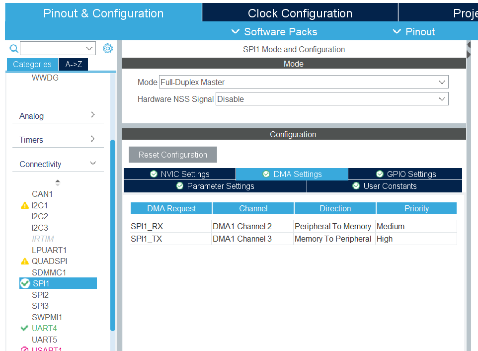 SPI DMA configuration in STM32CubeIDE