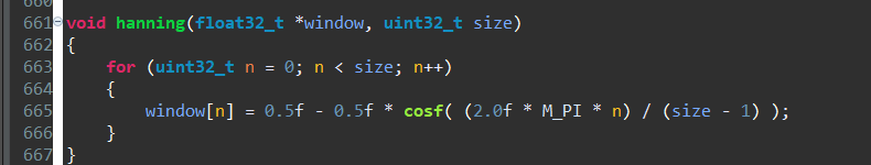 Hann window function implementation